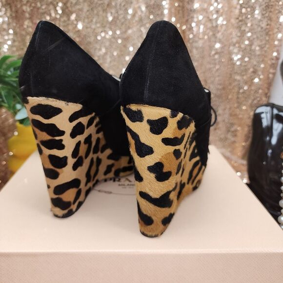 Prada Leopard Peep Toe Wedge Heel Authentic NIB - Picture 10 of 16